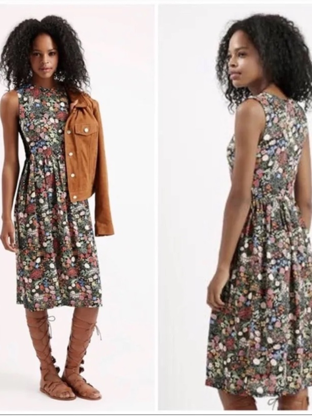 Topshop Black Floral Sleeveless Midi Dress